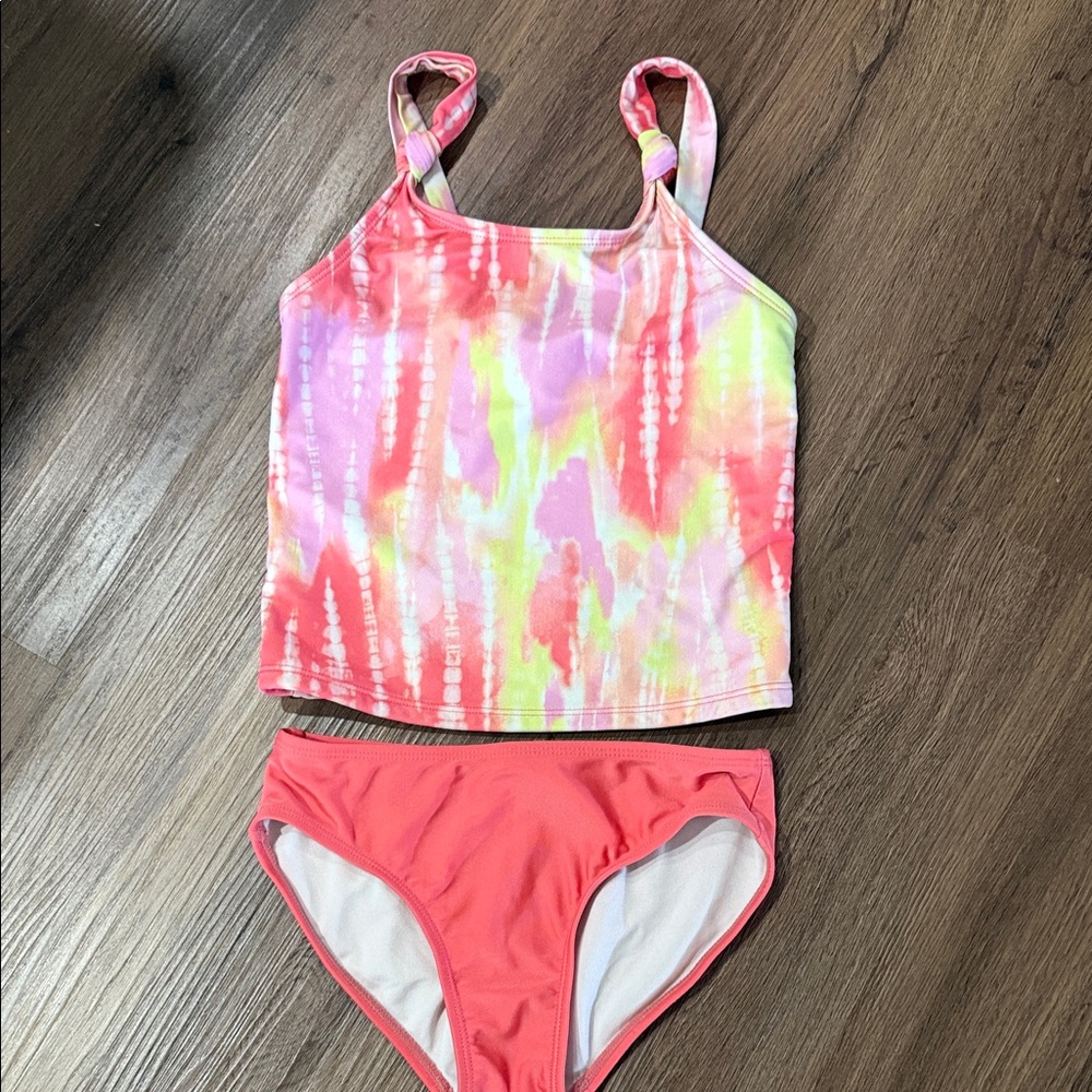 Cat & Jack Neon Tie-Dye Tankini with Coral Bottoms